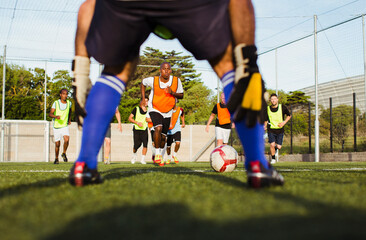 Soccer players training on field
