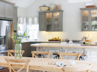 Wooden table in luxury kitchen