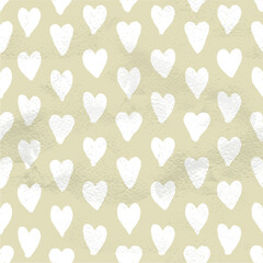 Beige vintage seamless pattern of hand drawn white hearts