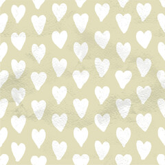 Beige vintage seamless pattern of hand drawn white hearts