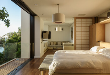 Fototapeta na wymiar Sunny modern bedroom