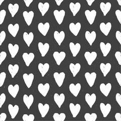 Dark seamless pattern of hand drawn white hearts