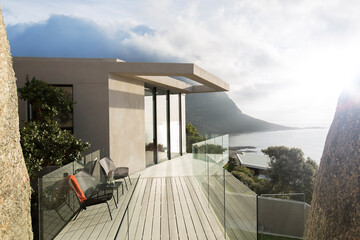 Wooden balcony of modern house