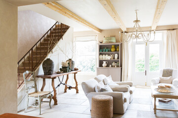 Sofas and staircase in modern living room