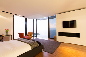 Bedroom and glass doors of modern house