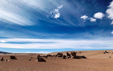 Valles de Rocas in Salar de Uyuni, Bolivia. Great place with unusual rock formations formed by wind erosion.