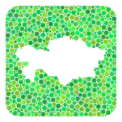 Map of Kazakhstan mosaic created with rounded rectangle and stencil. Vector map of Kazakhstan mosaic of filled circles in various sizes and green color tinges.