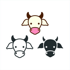 Cow farm cute face icon cartoon logo.