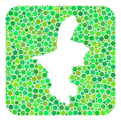 Map of Ningxia Hui Region mosaic designed with rounded rectangle and carved shape. Vector map of Ningxia Hui Region mosaic of filled circles in various sizes and green shades.