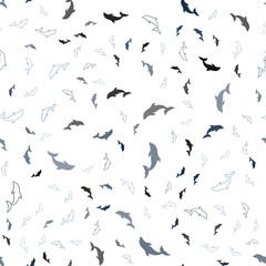 Dark BLUE vector seamless backdrop with ocean dolphins.