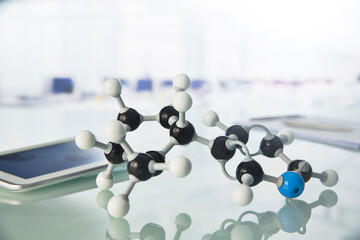 Close up of molecular model on counter in lab