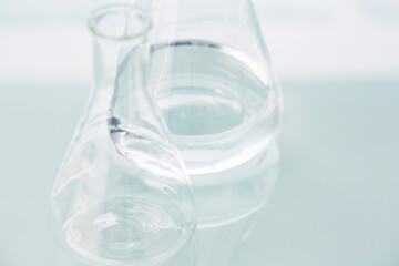 Close up of empty beakers on counter in lab
