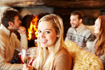Woman enjoying drinks with friends