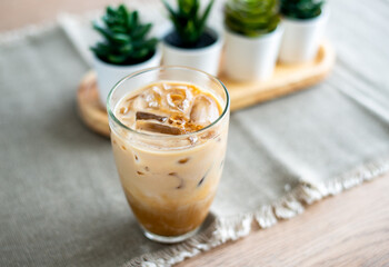 Iced coffee is easy to prepare at home. Iced coffee latte at home. Iced espresso with fresh milk...