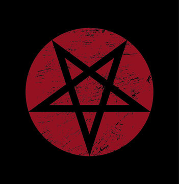 Pentagram  pentalpha pentangle inverted label sign.