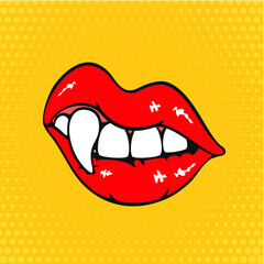 Angry red lips mouth vampire cartoon vector illustration.