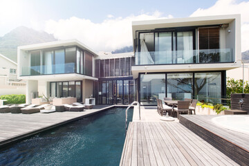 Modern house with large patio and swimming pool