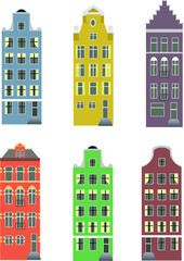 An illustration representing a set of historical old Amsterdam buildings. Traditional old european houses.