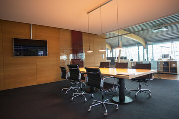 Conference table in empty office meeting room