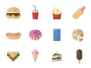 Fast food line icon set