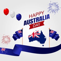 Happy Australia Day Vector Illustration with Map and Flag.