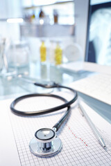 Stethoscope and chart in laboratory