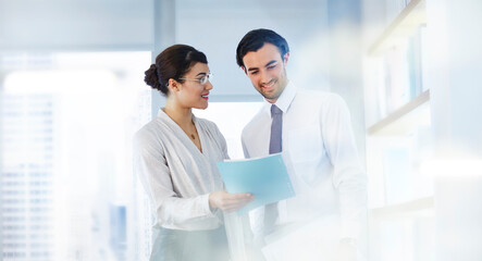 Fototapeta premium Man and woman talking in office