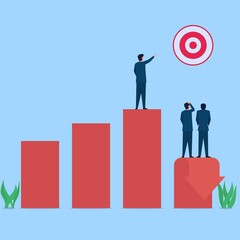 Fototapeta premium Manager point on target while graph going down metaphor of loss. Business flat vector concept illustration.
