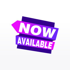 Available now label, badge, seal or burst flat vector icon for apps and websites