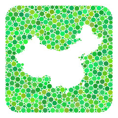 Map of China mosaic designed with rounded rectangle and carved shape. Vector map of China mosaic of circles in variable sizes and green color tints. Designed for national and abstract proclamations.