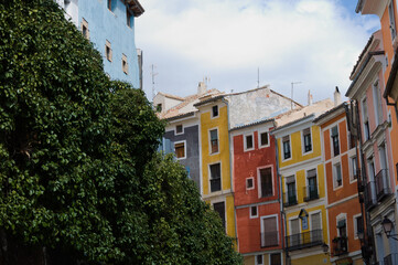 Colorful old houses in Cuenca, Spain. Typical street in the old town