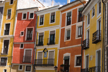 Fototapeta na wymiar Multicolored famous houses in Cuenca, Spain