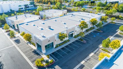 Aerial View Of Industrial Commerce Office Buildings - obrazy, fototapety, plakaty