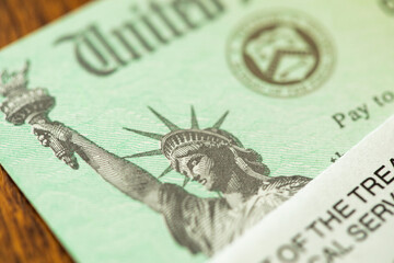 United States Internal Revenue Service, IRS, Check and Corner of Envelope - obrazy, fototapety, plakaty