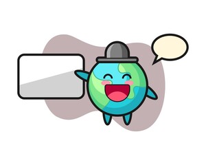 Earth cartoon doing a presentation