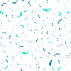 Light BLUE vector seamless background with dolphins.