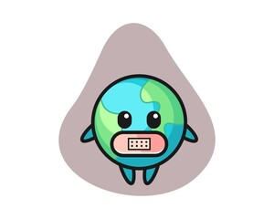 Earth cartoon with tape on mouth
