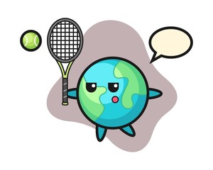 Earth cartoon as a tennis player