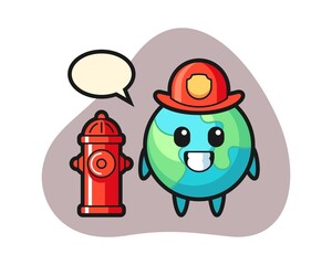 Earth cartoon as a firefighter