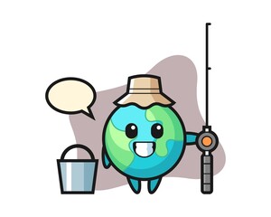 Earth cartoon as a fisherman