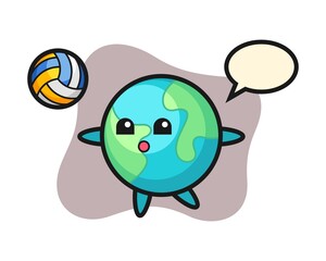 Earth cartoon playing volleyball