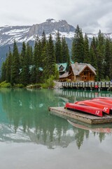 Emerald Lake with iconic Emerald Lodge in Yoho National Park, Beautiful British Columbia, Canada