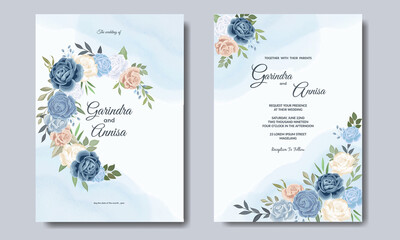  Beautiful floral frame wedding invitation card template Premium Vector