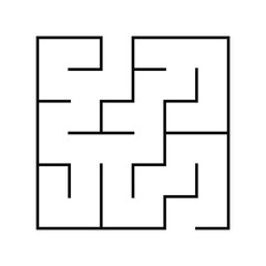 Education logic game. Find right way. Labyrinth, conundrum for kids. Isolated simple square maze with black line on white background. Vector illustration.