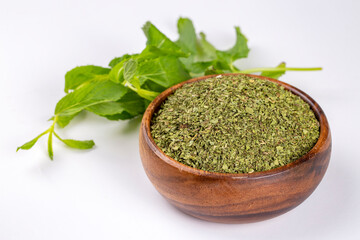 Dried mint and green fresh mint isolated