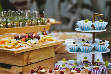 A banquet table full of food