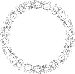 vector drawing cartoon rabbit border frame