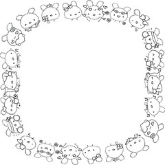 vector drawing cartoon rabbit border frame