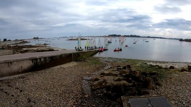 The sailing scool of Port-Blanc at Penvenan in Brittany. France