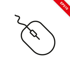 Vector illustration of a wired mouse in line icon style.